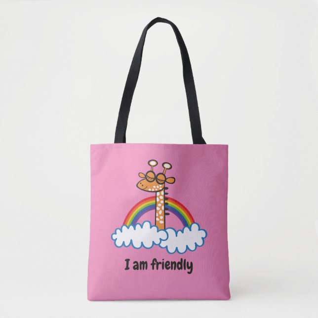 Bolsa Tote Colorida Jirafa. Jirafa. Arcoiris, arco iris (Frente)