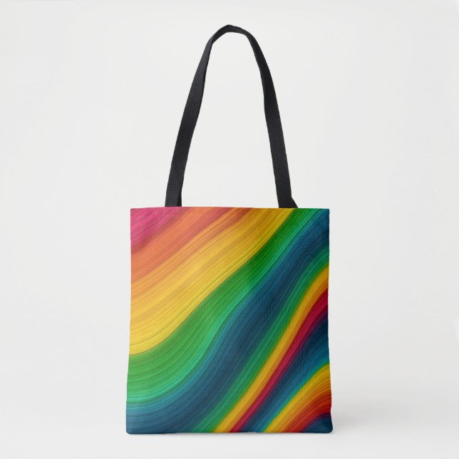 Bolsa Tote Colorida Onda de Arco-íris (Frente)