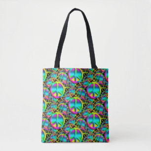Bolsa Tote Colorida PEACE padrão perfeito na Web + suas ideia