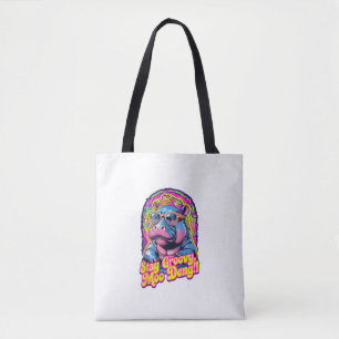 Bolsa Tote Colorida Permaneça Groovy Moo Deng Pygmy Hippo Des
