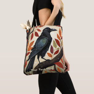 Bolsa Tote Colorida Raven Empoleirada numa Árvore