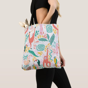 Bolsa Tote Colorida Selvagem Coca-Colorida Folhas Tropicais