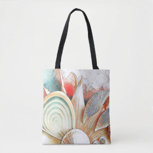 Bolsa Tote Colorido Cercos na pintura aquosa de praia