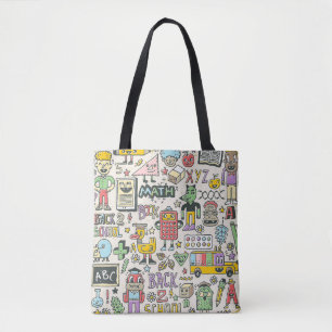 Bolsa Tote Colorido de volta aos rabiscos da escola