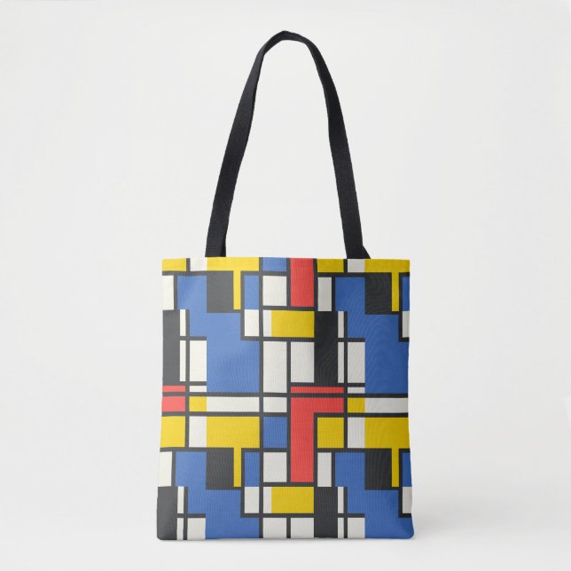 Bolsa Tote Colorido Estilo Mondrian Abstrato Geométrico (Frente)