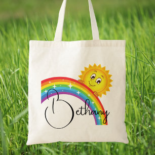 Bolsa Tote Colorido Moderno Arco-íris Fofo Sol Meninas Crianç
