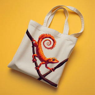 Bolsa Tote Colorido Saco de Compras com Arte de Camaleão na S