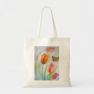 Bolsa Tote Colorido Tulipa e Borboleta Aquarela floral