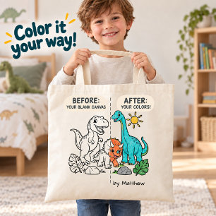 Bolsa Tote Colorir Dinossauro Nome da Criança Atividade de Co
