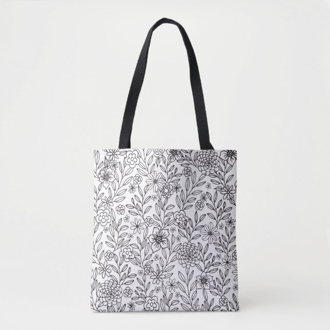 Bolsa Tote Colorir floral dos Doodles (Frente)