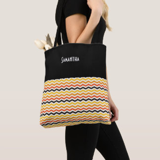 Bolsa Tote Colunas de outono do Halloween Chevron Cores de qu