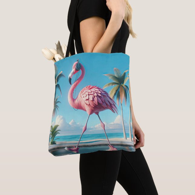 Bolsa Tote Colunas e Fones de ouvido Vestidos com Flamingo ro (Close Up)