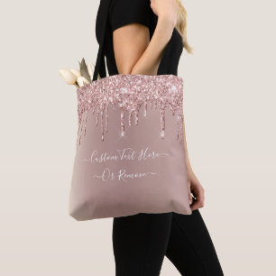 Bolsa Tote com Brilho em Rosa Dourado e Texto Pers