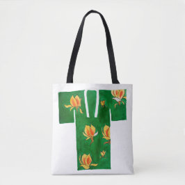 Bolsa tote com design de nagajuban verde e amarelo