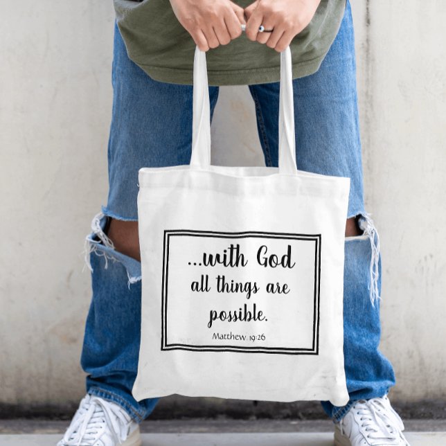 Bolsa Tote Com Deus Todas as Coisas São Possíveis Mateus 19:2 (Natural Canvas Tote Bag with Bible Verse.)
