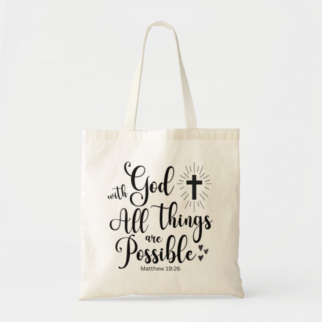 Bolsa Tote Com Deus, todas as coisas são possíveis - Matthew  (Frente)