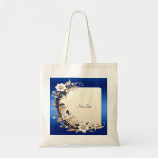 Bolsa Tote com Enfeite Floral Azul Branco