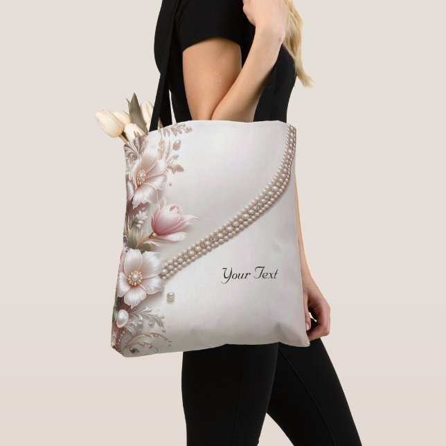 Bolsa Tote com Enfeites Florais e Pérolas (Close Up)