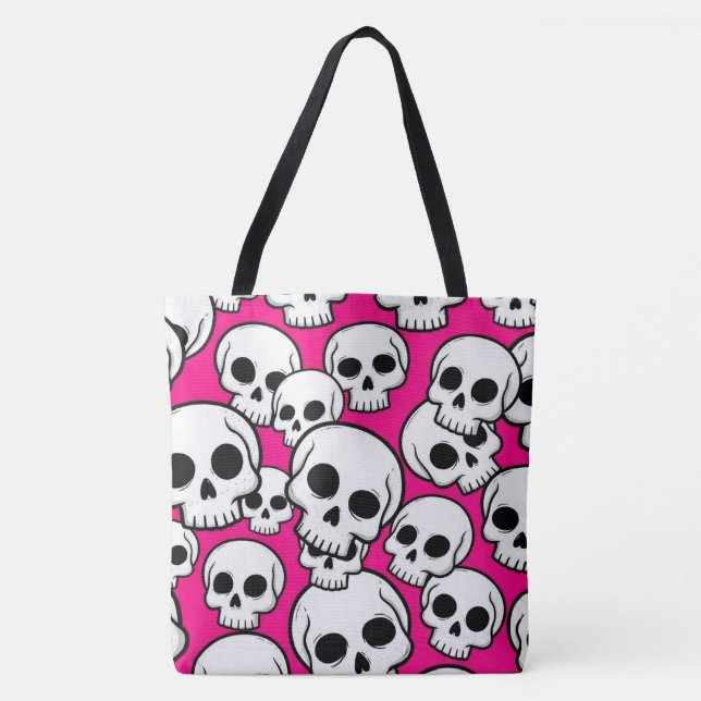 Bolsa Tote com Estampa de Caveira Rosa (Frente)
