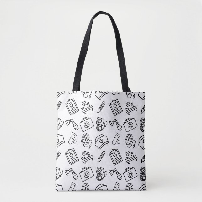 Bolsa Tote com Estampa de Ícone da Vida de Enferme (Frente)