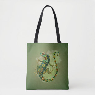 Bolsa Tote com Estampa de Iguana Esmeralda 