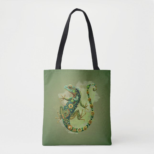 Bolsa Tote com Estampa de Iguana Esmeralda  (Frente)