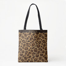 Bolsa Tote com Estampa de Leopardo e Nome Personal