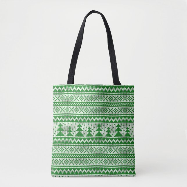 Bolsa tote com estampa de Natal de suéter verde (Frente)