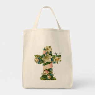 bolsa tote com ilustração de cruz floral vintage