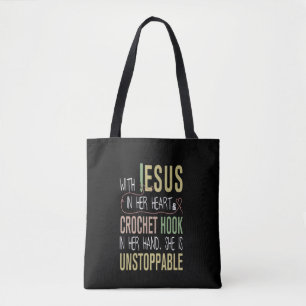 Bolsa Tote Com Jesus Em Seu Coração, Gancho De Crochet Na Mão