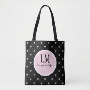 Bolsa Tote com Laço em Script Monograma – Preto e 
