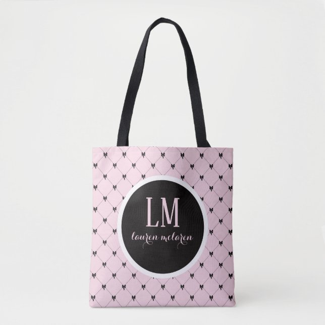 Bolsa Tote com Laço em Script Monograma – Rosa e P (Frente)