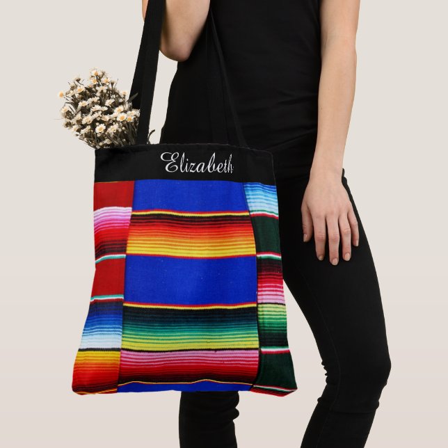 Bolsa Tote com listras de Serape personalizadas (Close Up)