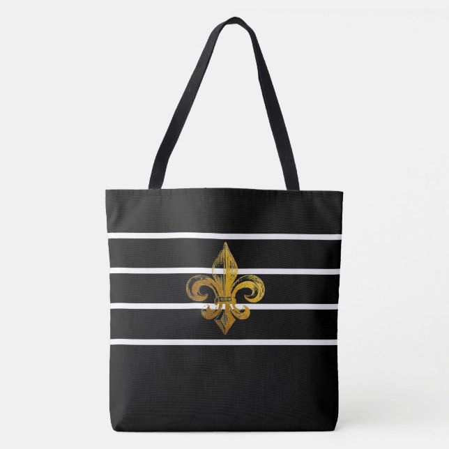 BOLSA TOTE COM LISTRAS PRETAS E BRANCAS E DESIGN D (Frente)