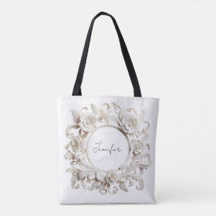 bolsa tote com moldura de flor de papel personaliz