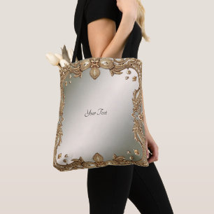 Bolsa Tote com Moldura Dourada Ornamentada