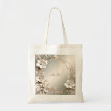 Bolsa Tote com Moldura Floral Branca Ornamentada