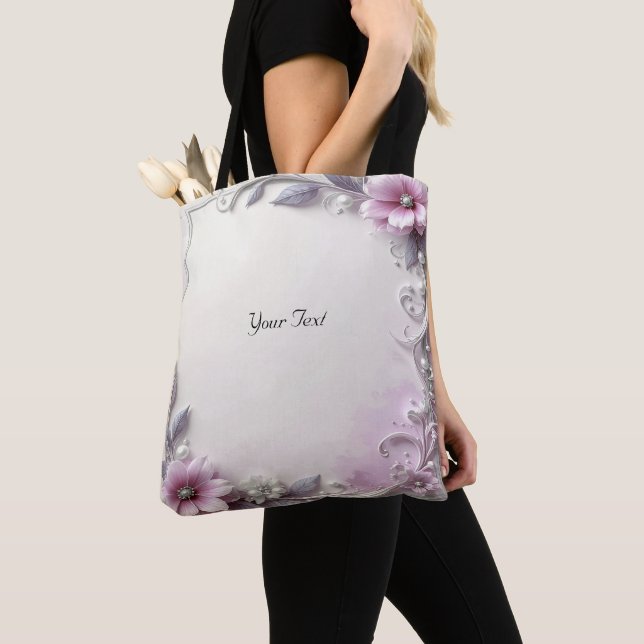 Bolsa Tote com Moldura Floral Rosa (Close Up)