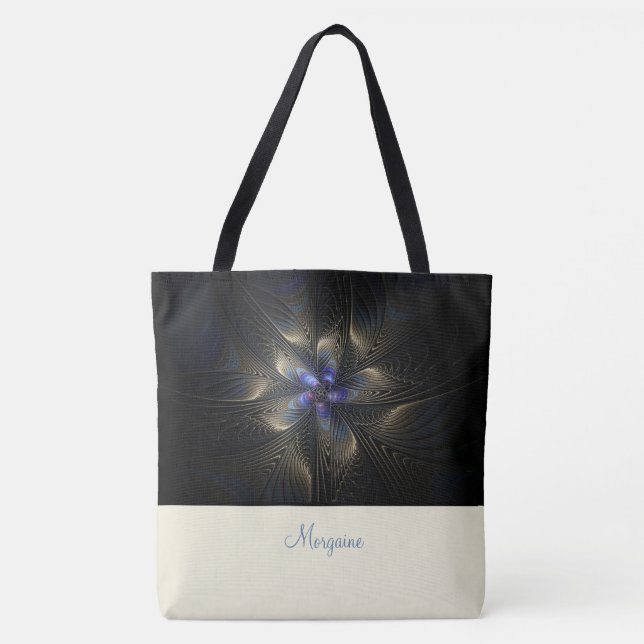 Bolsa Tote com Monograma Fractal Abstrato Chic (Frente)