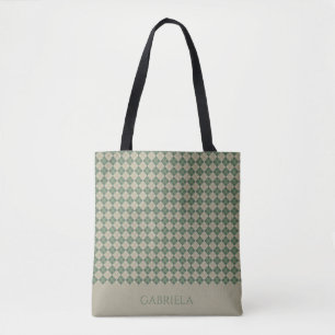 bolsa tote com nome e padrão verde argyle