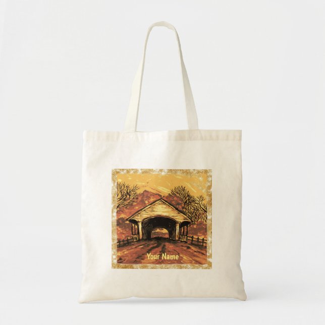 Bolsa tote com nome personalizado Sunset Covered B (Frente)