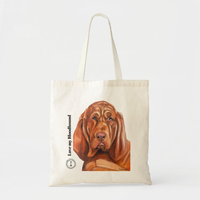 bolsa tote com o bloodhound do quadro a óleo (Frente)