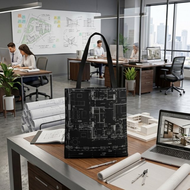 Bolsa Tote com Padrão de Planta Baixa Arquitetônic (Criador carregado)