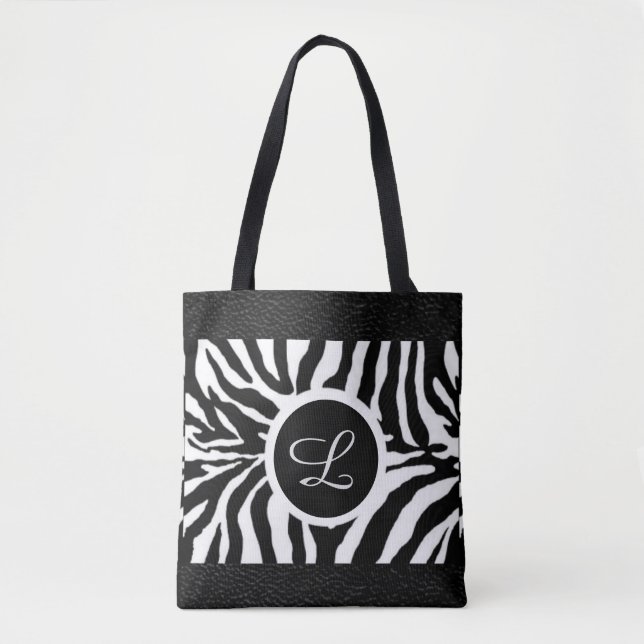 Bolsa Tote com Padrão de Zebra Monograma e Acabame (Frente)