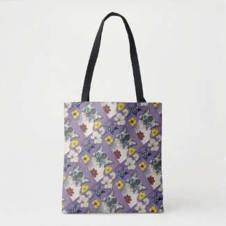 Bolsa tote com padrão floral e gato 