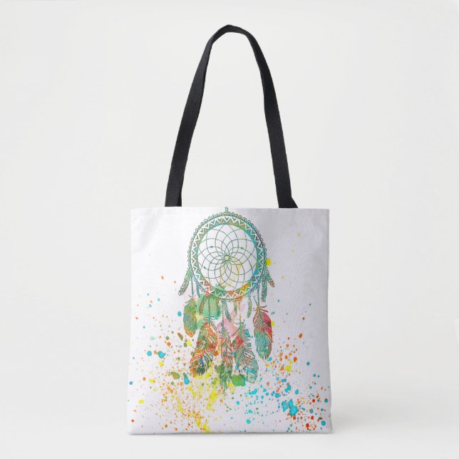 Bolsa tote com respingos de apanhador de sonhos (Frente)
