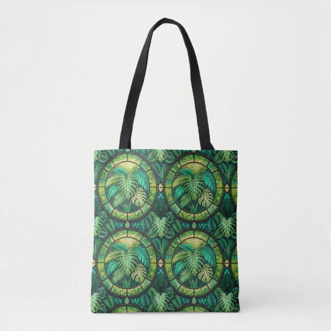 Bolsa tote com um vibrante design de mandala verde (Frente)