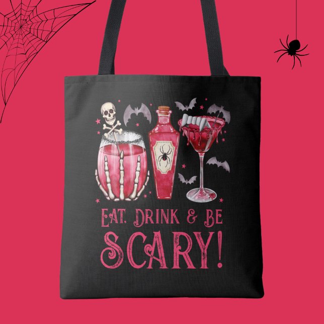 Bolsa Tote Coma, beba e seja assustador com coquetéis de Hall (Eat, Drink and Be Scary Halloween Cocktails Tote Bag)