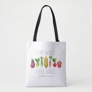 Bolsa Tote Coma Bem Sinta-se Bem Legumes Orgânicos Aquarela