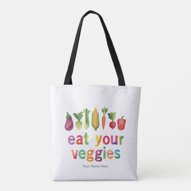 Bolsa Tote Coma Legumes Cores de Arco-íris Criança Saudável (Verso)